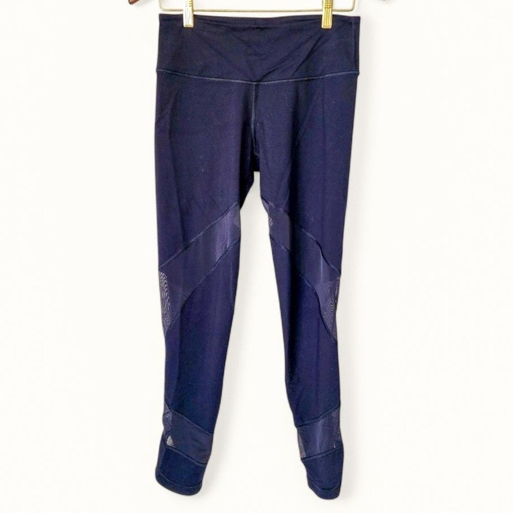 Victoria Sport Leggings Knockout Mesh Panel Split Hem Medium Navy Blue Workout
